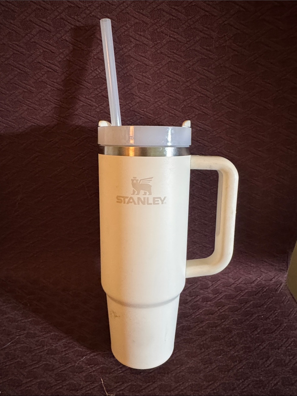 EUC Stanley Cream Insulated Travel Mug with Handle and Straw